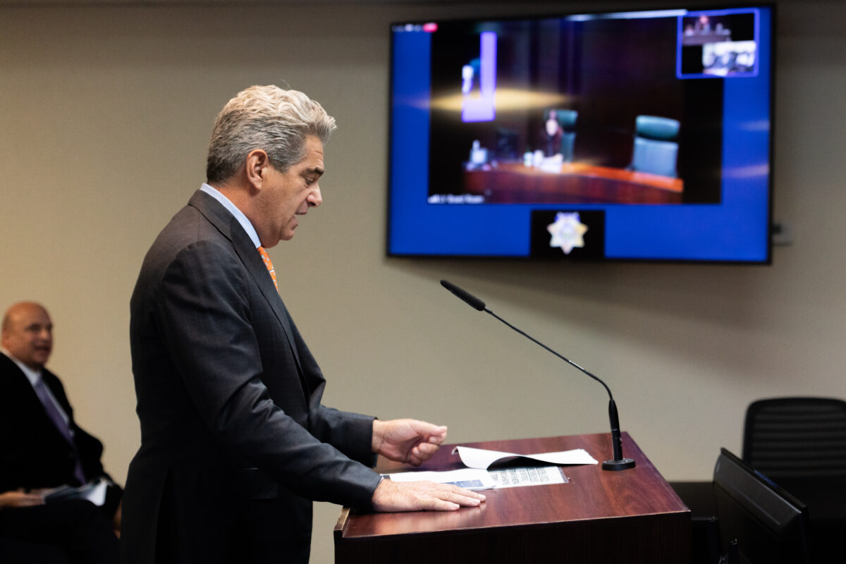 Fontainebleau Development founder Jeffrey Soffer speaks during the Nevada Gaming Control Board meeting in Carson City on Wednesday, July 12, 2023. (Trevor Bexon/The Nevada Independent).