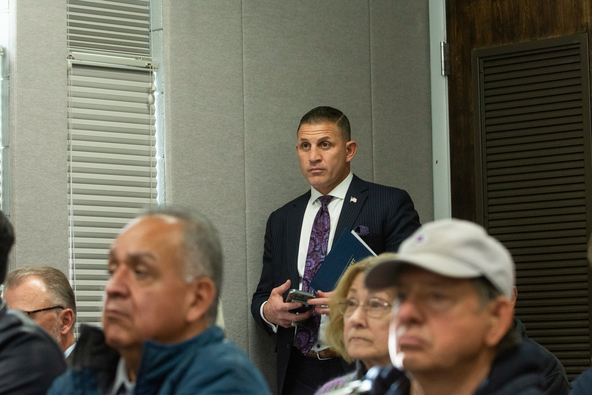 Attorney Joey Gilbert, an applicant to replace District E Representative Angie Taylor, waits for his turn to speak at the Washoe County School District board meeting on Nov. 22, 2022 in Reno. (David Calvert/The Nevada Independent)