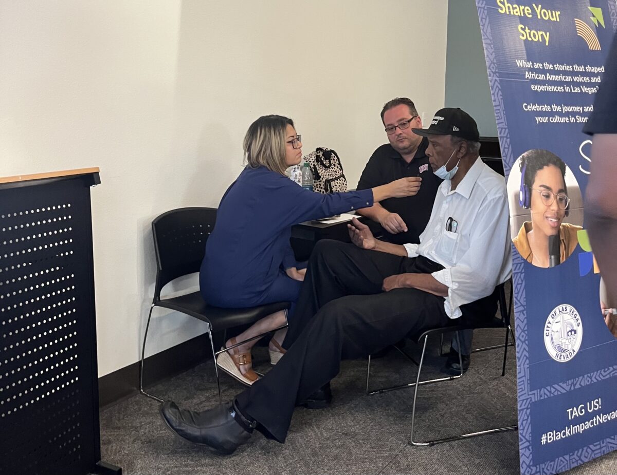 Former Nevada legislator Harvey Munford interviewed at a listening session inside Nevada Partners on Friday, June 23, 2023. (Naoka Foreman/The Nevada Independent)