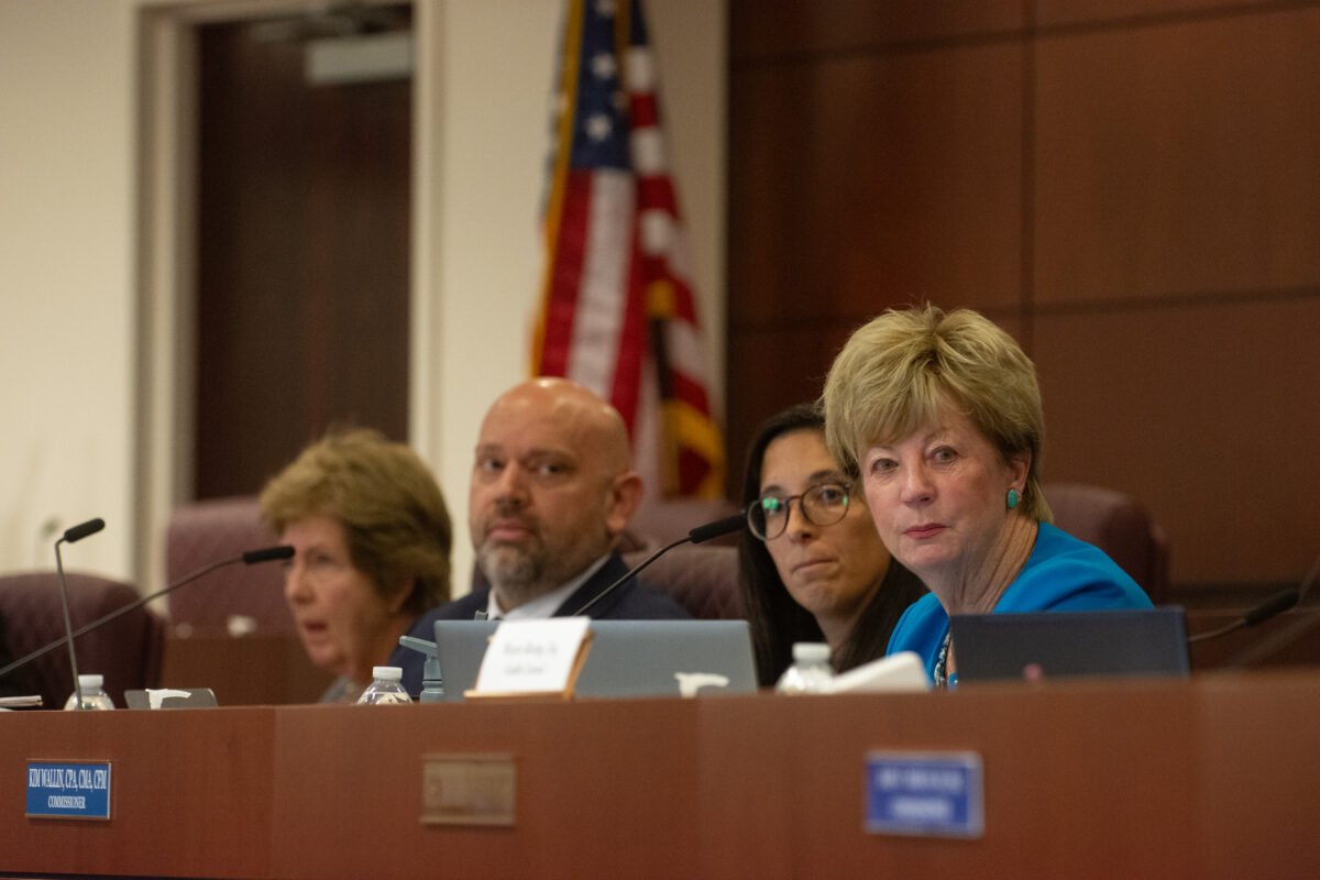 Kim Wallin, chair of the Nevada State Commission on Ethics, during a hearing of the commission involving a complaint that former Clark County sheriff and current Gov. Joe Lombardo used the accoutrements of his sheriff's office while campaigning for governor in the 2022 election, at the Legislature in Carson City on July 25, 2023. (David Calvert/The Nevada Independent)