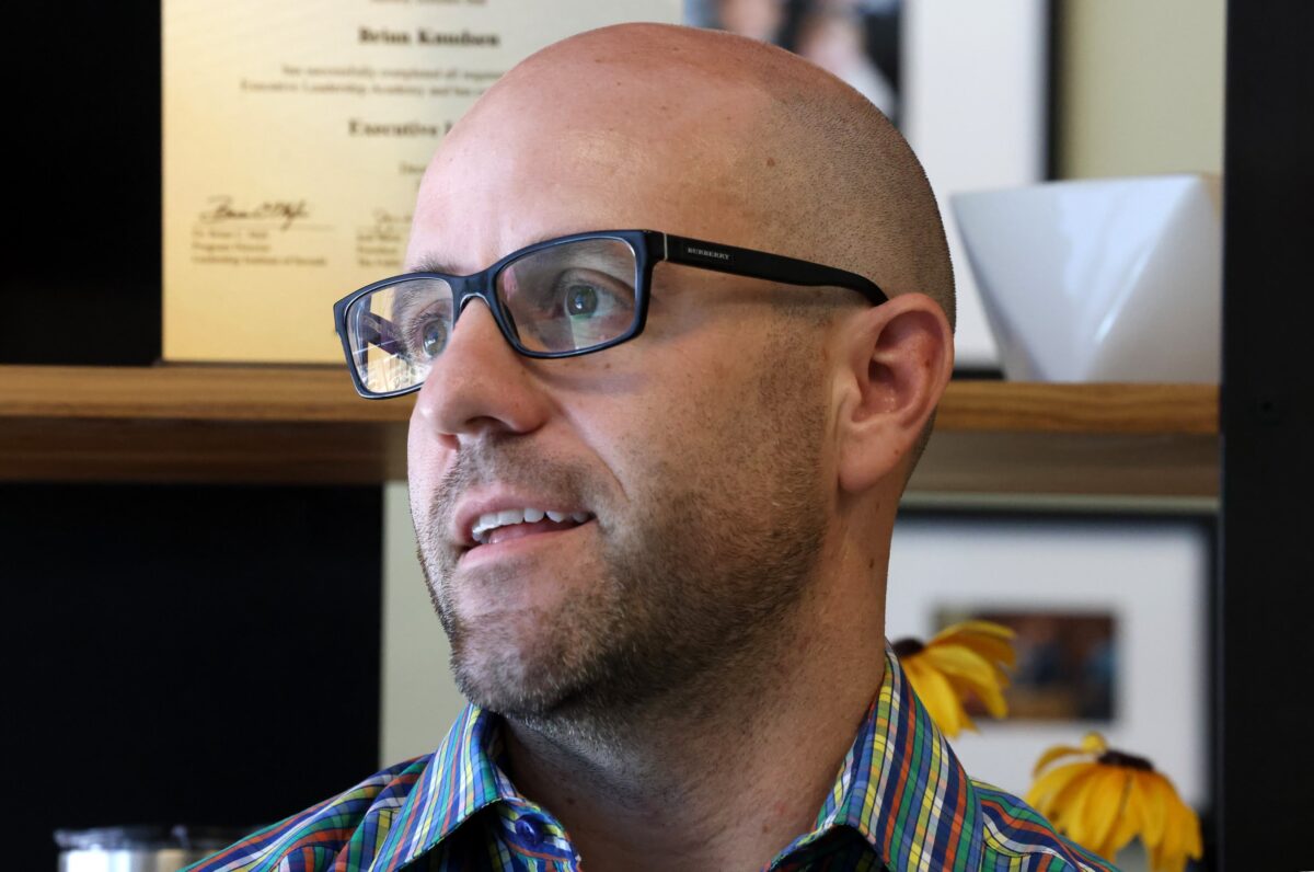 Las Vegas City Councilman Brian Knudsen sits for an interview at Las Vegas City Hall on Tuesday, July 11, 2023. (Jeff Scheid/The Nevada Independent)