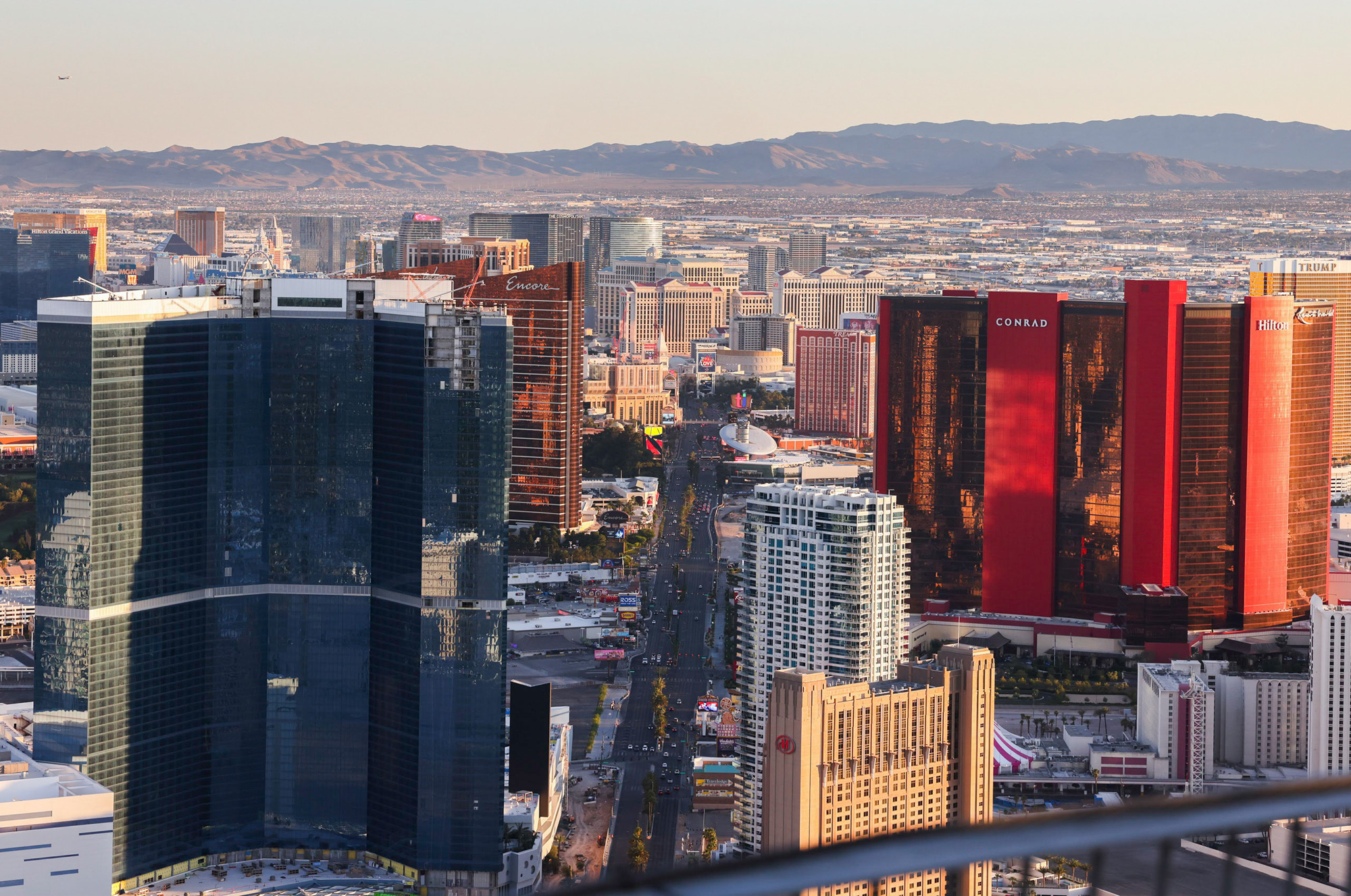 A view of the Las Vegas Strip seen from The Strat SkyPod on Thursday, May 18, 2023. (Jeff Scheid/The Nevada Independent)