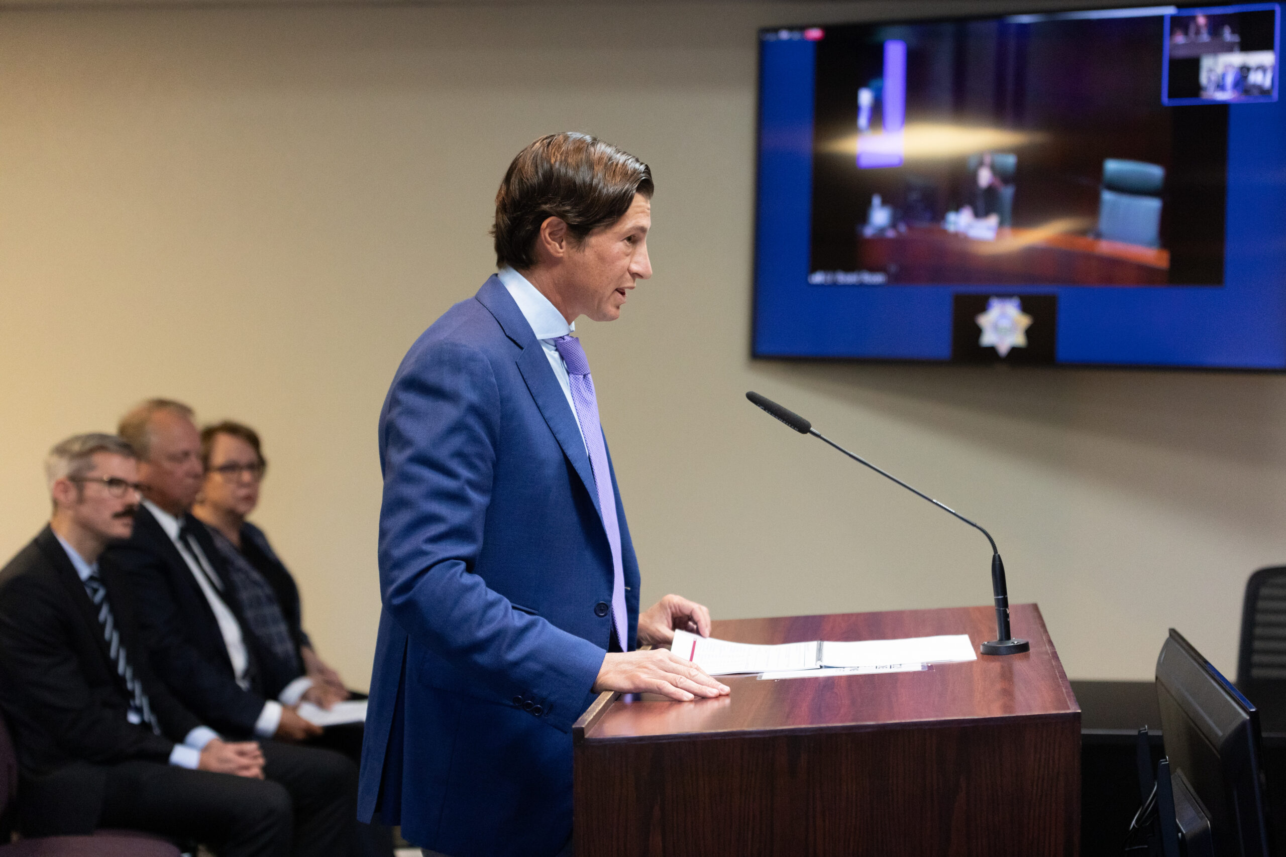 Dreamscape Cos. CEO Eric Birnbaum speaks about plans for the Rio Casino & Hotel during the Gaming Control Board meeting in Carson City on Wednesday, July 12, 2023. (Trevor Bexon/The Nevada Independent).