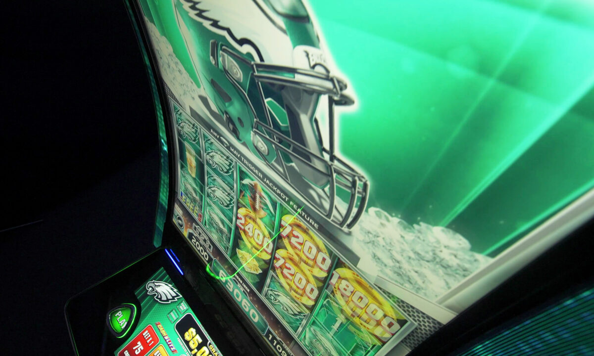 NFL-themed slot machines headed to casino floors in the fall allow players to select the logos, helmets and symbols of their favorite team to appear on the game’s spinning reels. (Courtesy of Aristocrat Gaming)