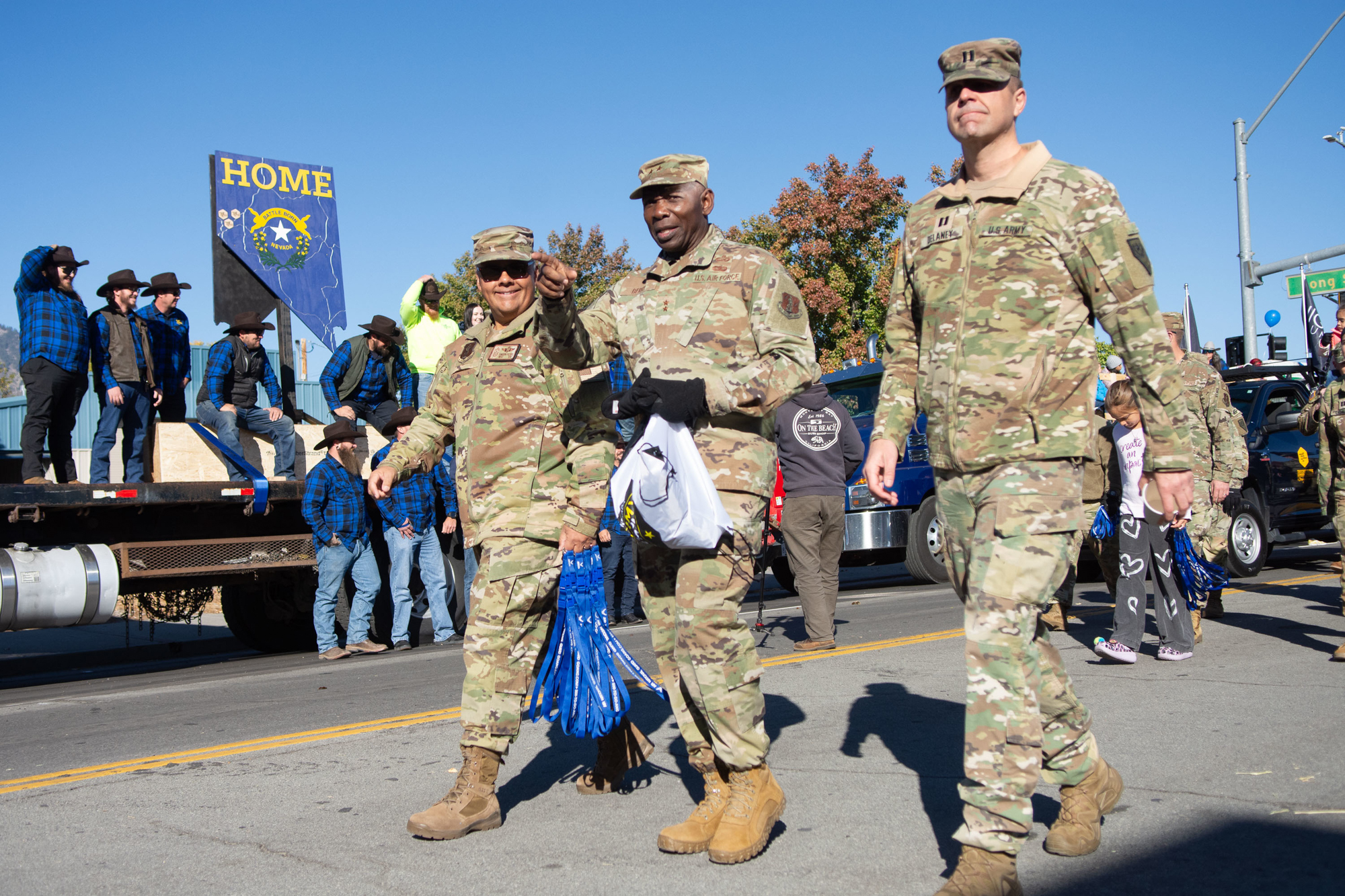 Members of the Nevada National Guard march in the Nevada Day Parade in Carson City on Oct. 28, 2023. (David Calvert/The Nevada Independent)