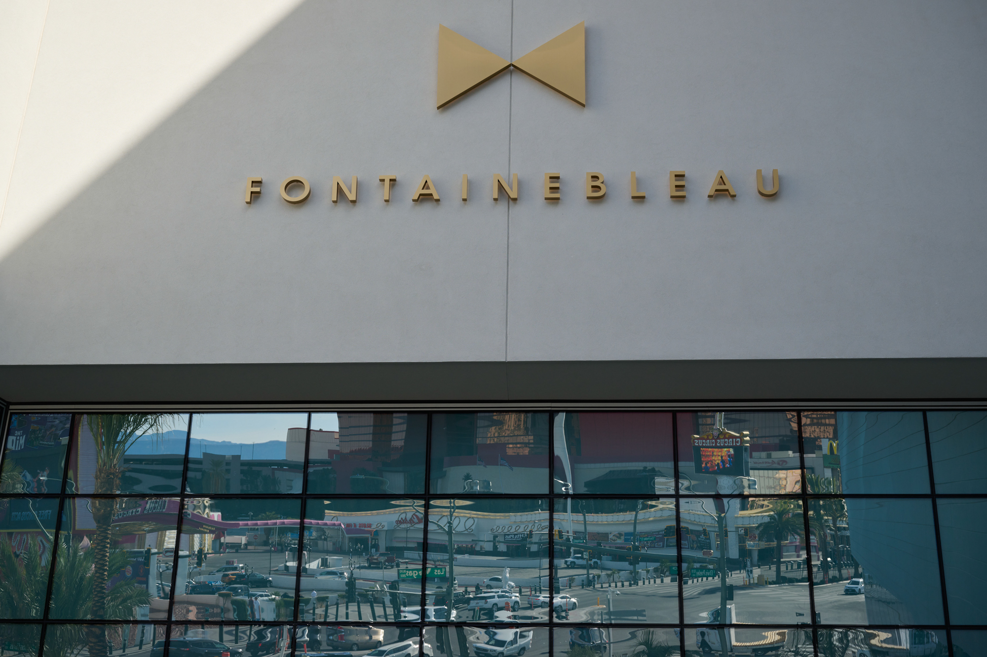Signage outside Fontainebleau Las Vegas is seen on Dec. 8, 2023.