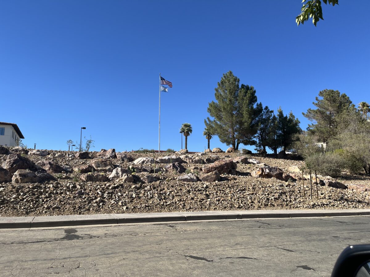 The xeriscape in front of the Bureau of Reclamation's administration Building in Boulder City, as seen in July 2024. (John L. Smith/The Nevada Independent)