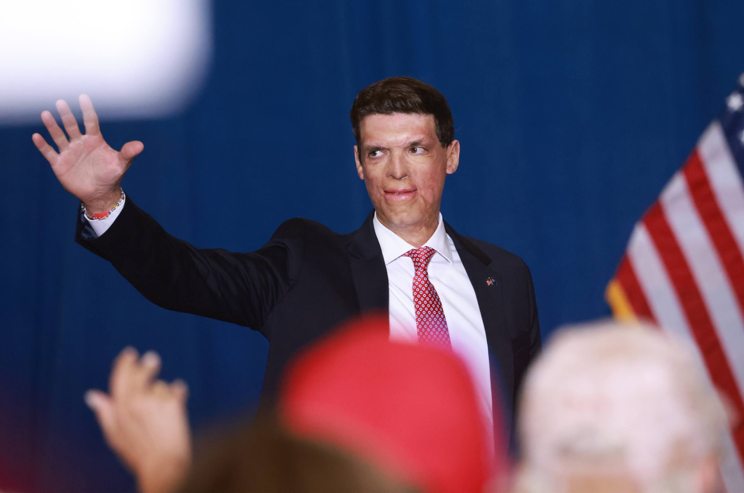 Republican candidate for U.S. Senate Sam Brown during a rally for GOP vice presidential candidate J.D. Vance in Henderson on July 30, 2024.