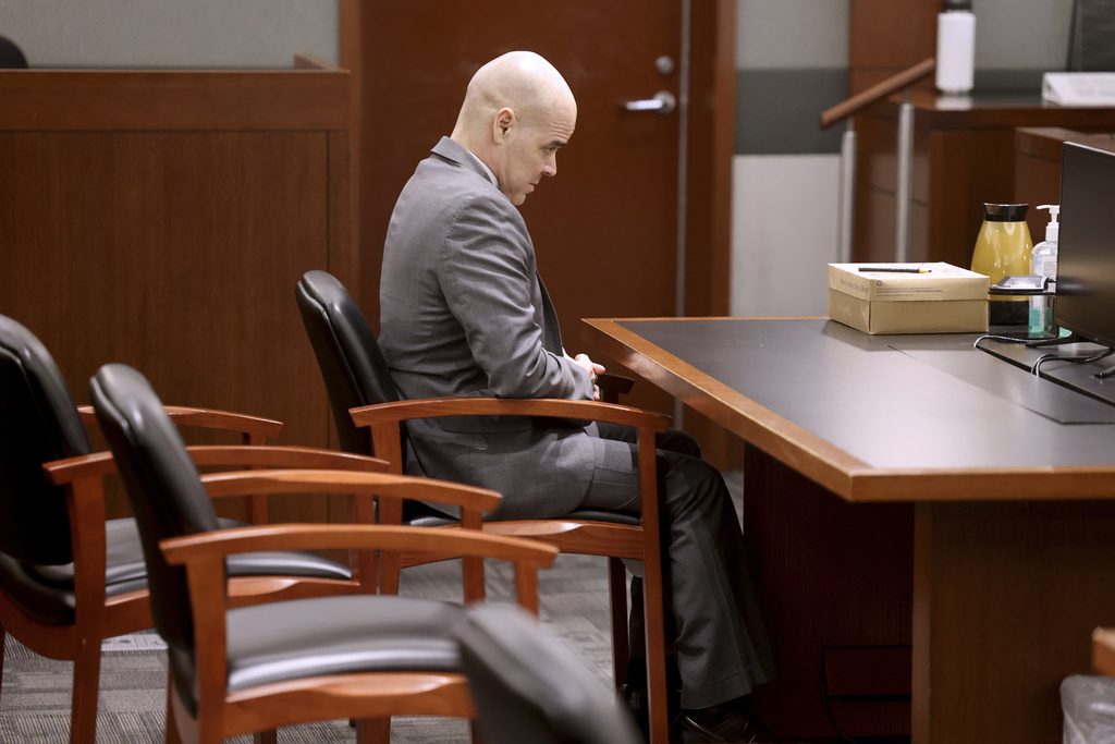 Robert Telles, a former Clark County public administrator charged in the murder of Las Vegas Review-Journal investigative journalist Jeff German, waits in the courtroom during his murder trial at the Regional Justice Center in Las Vegas, Monday, Aug. 26, 2024.