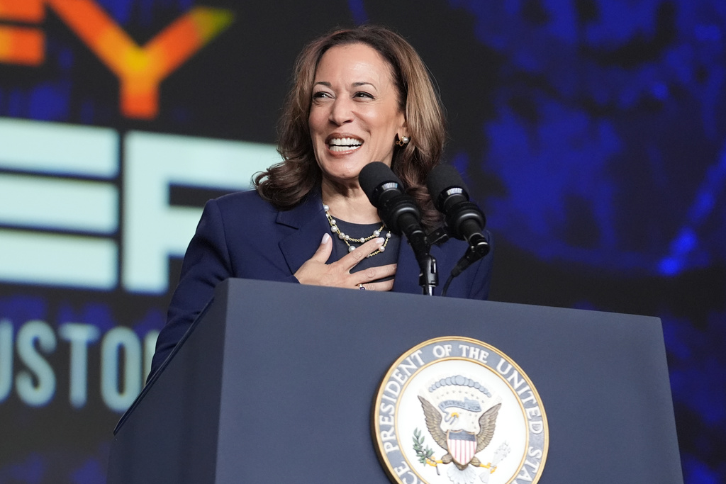 Vice President Kamala Harris delivers remarks at a Sigma Gamma Rho Sorority gathering in Houston, July 31, 2024, in Houston.