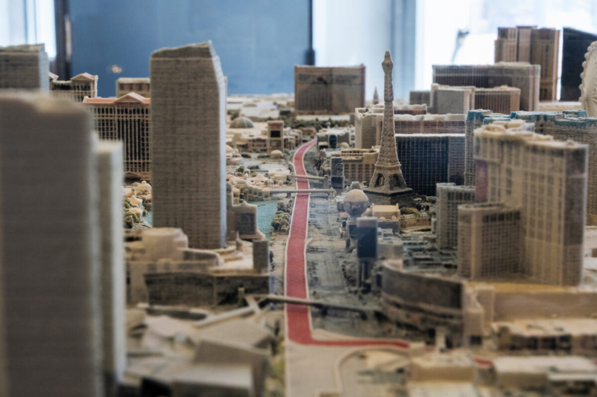 A scale model of the F1 Race circuit as seen at the Formula 1 Las Vegas Grand Prix offices in Las Vegas.