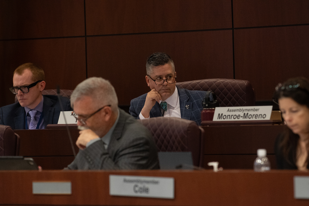 Assembly Speaker Steve Yeager (D-Las Vegas), center, inside the Legislature in Carson City.