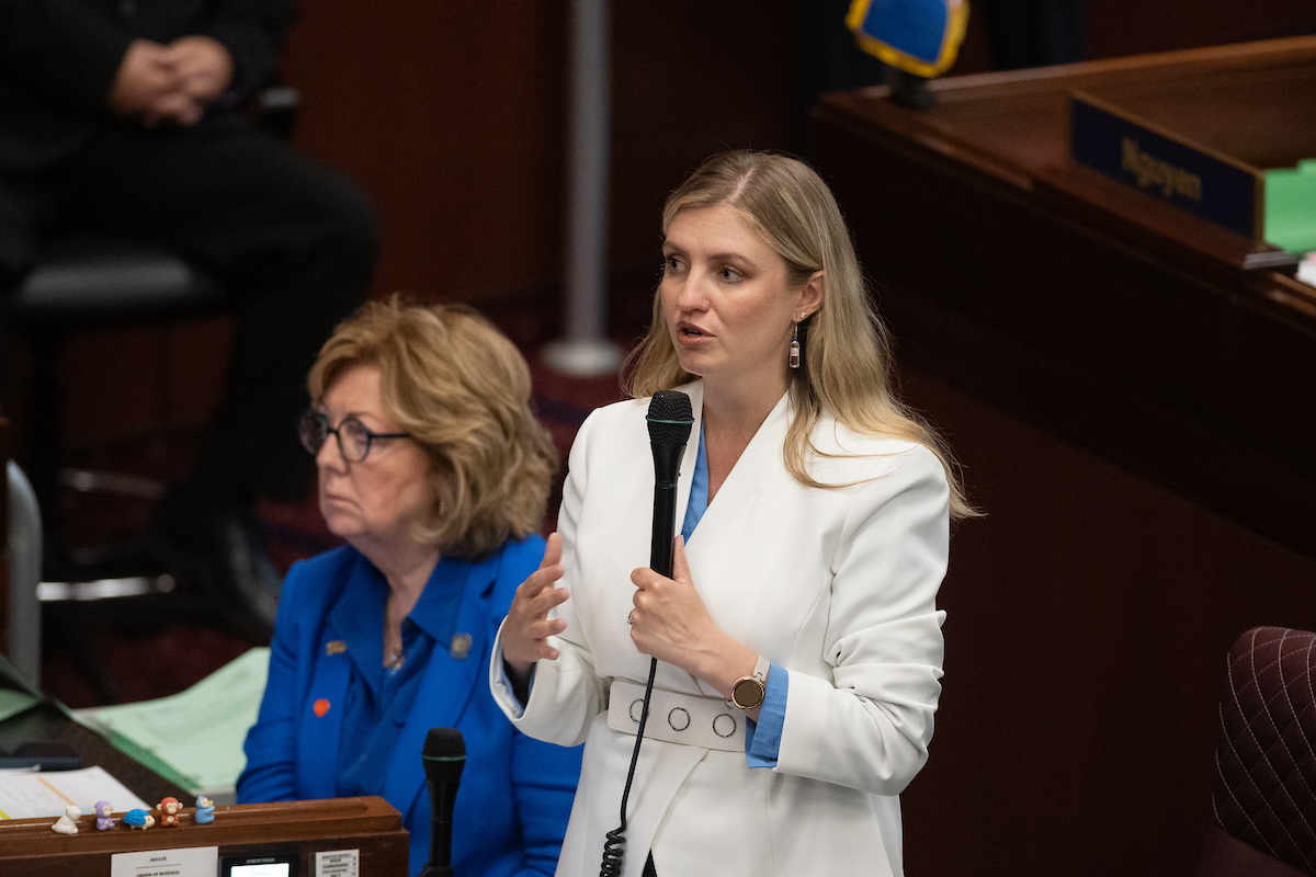 Sen. Melanie Scheible (D-Las Vegas) inside the Legislature on the final day of the 83rd session in Carson City.