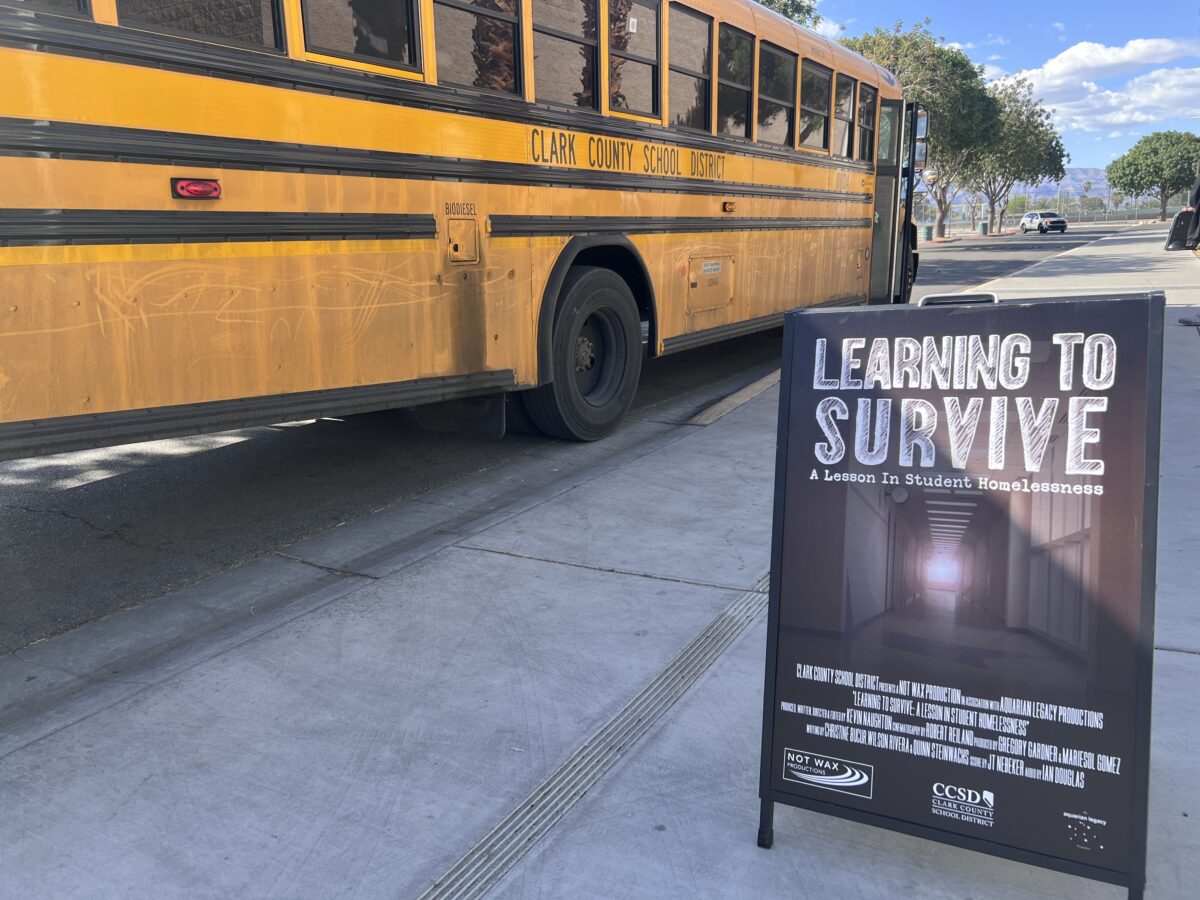 A poster for the screening for Clark County School District's documentary on student homelessness at Rancho High School in North Las Vegas.