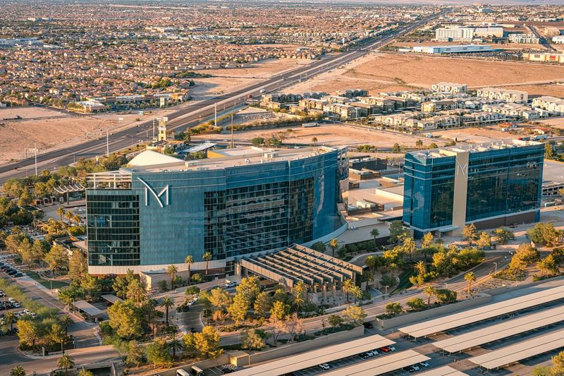 The second hotel tower at M Resort in Henderson, right, is seen in this recent photo.