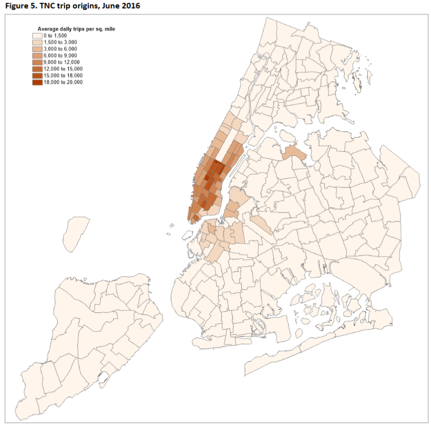  Transportation Network Companies (or ridesharing services) mapped by frequency in NYC - stats from schallerconsult.com