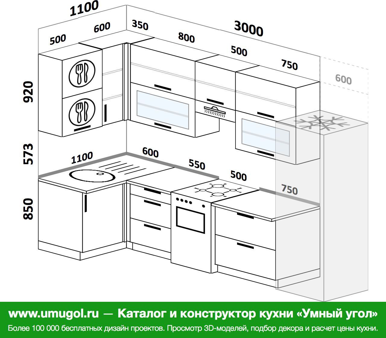 Кухонный гарнитур Размеры 1700