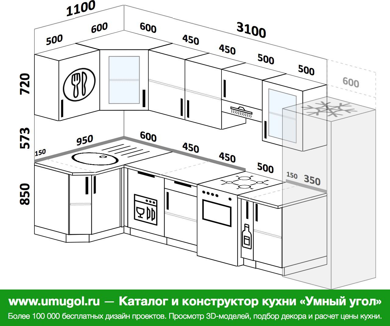 Планировка гарнитура 3100 на 2300