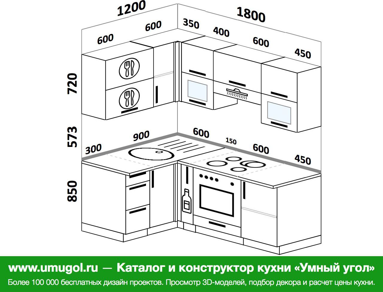 размер угловой кухни 180 на 180