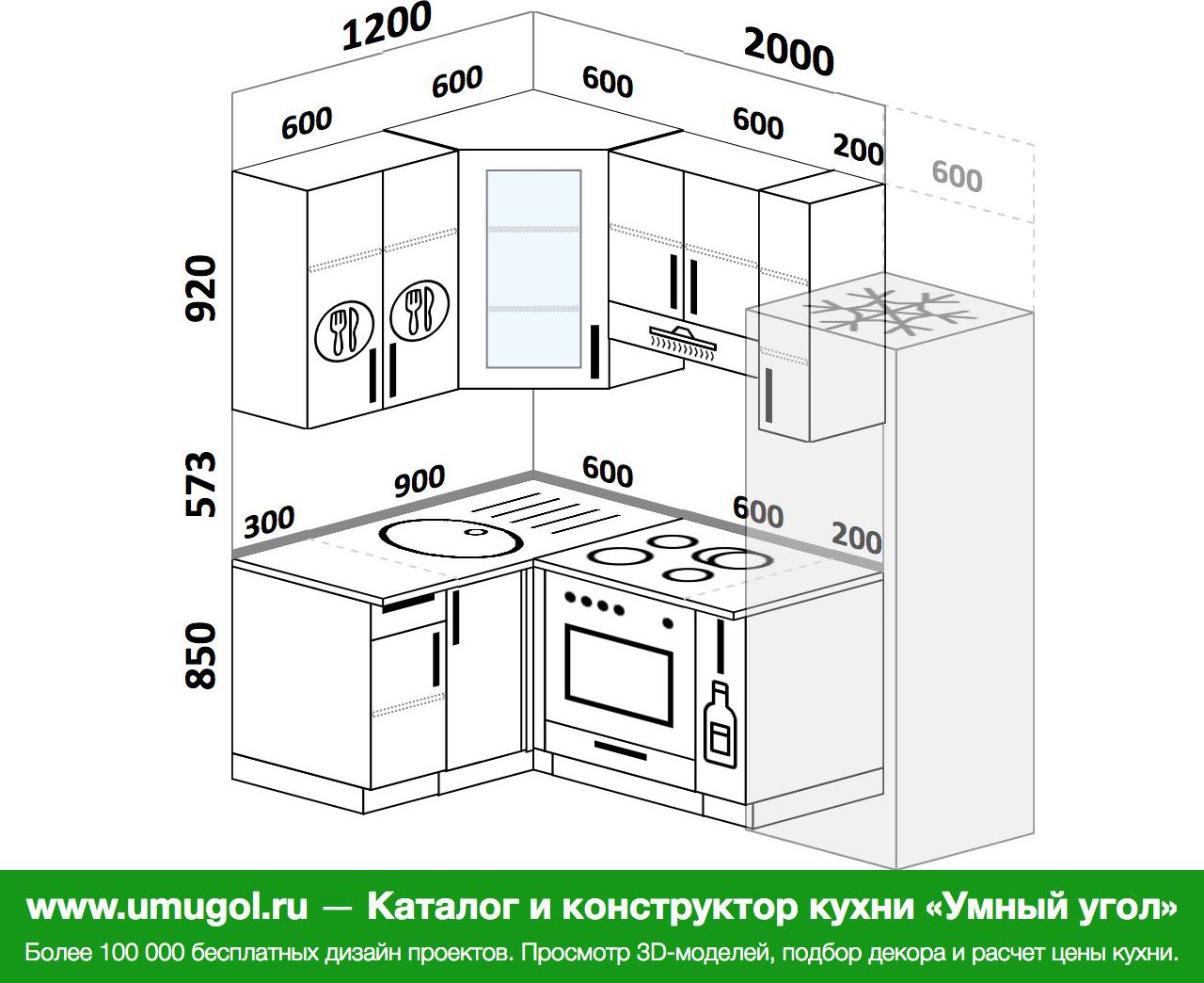 Угловая кухня 200 на 200 фото