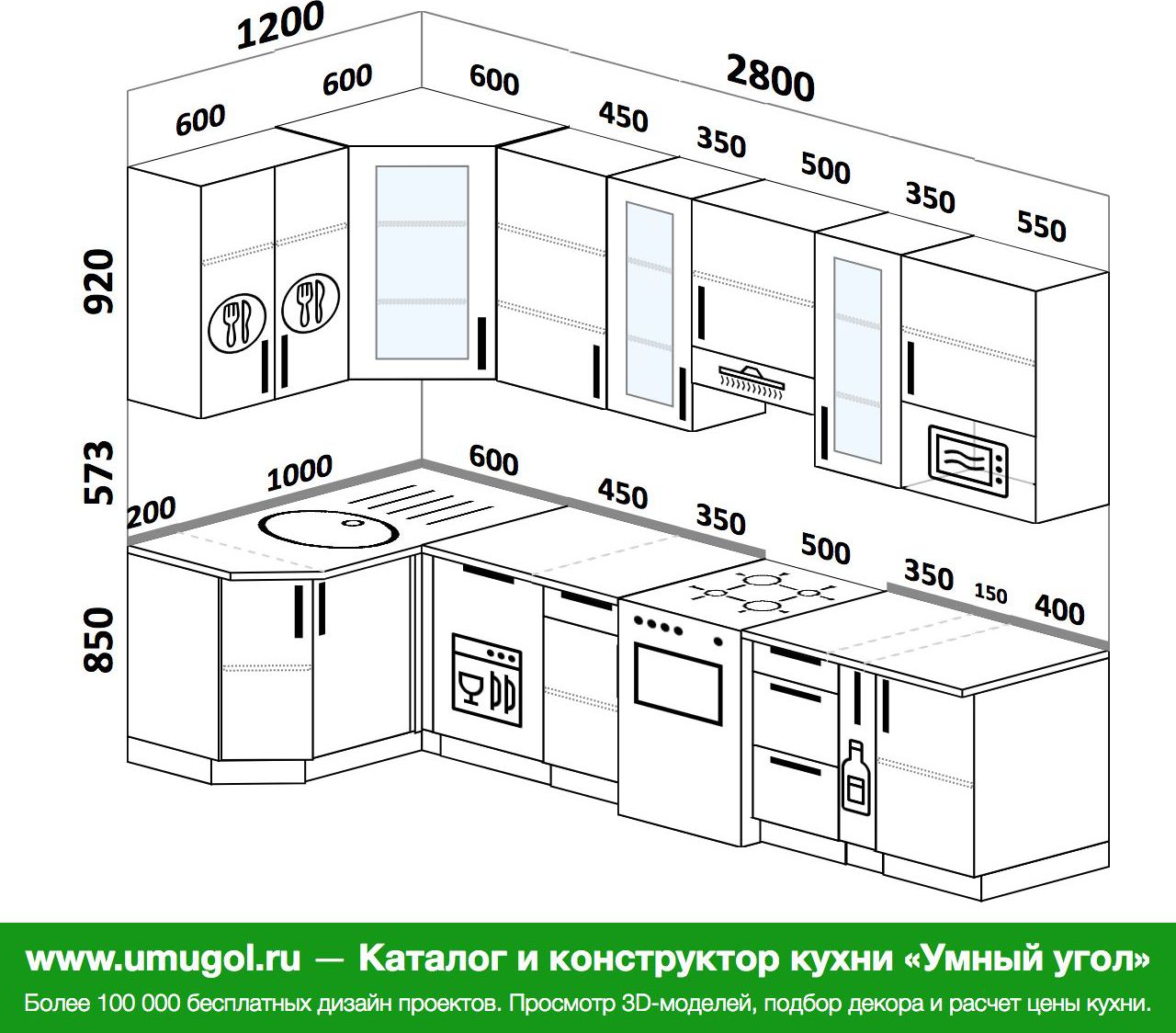 Планировка угловой кухни