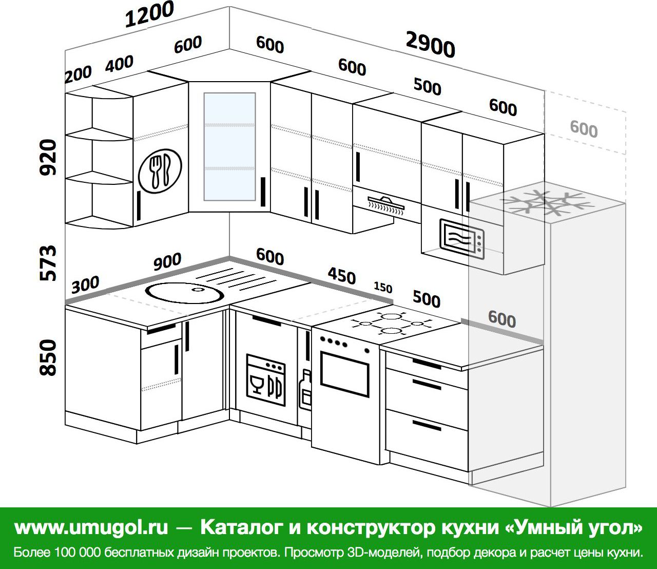 Планировка угловой кухни