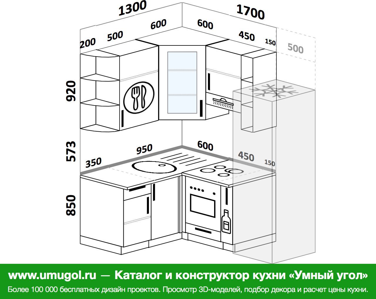 Кухня угловая 1900 на 1400
