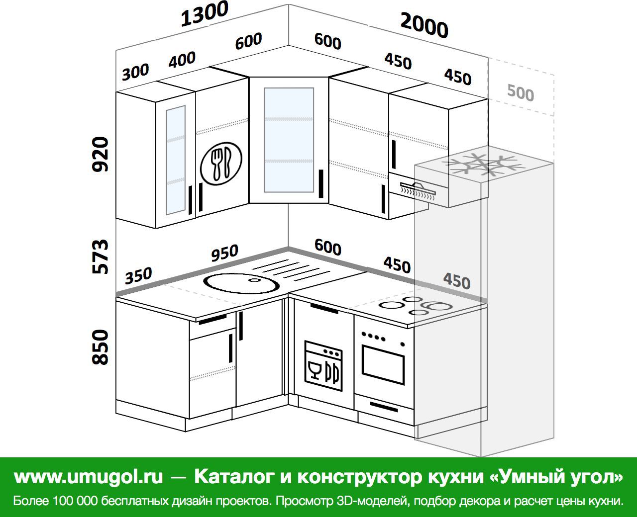 Проекты кухонь угловых с размерами фото готовые