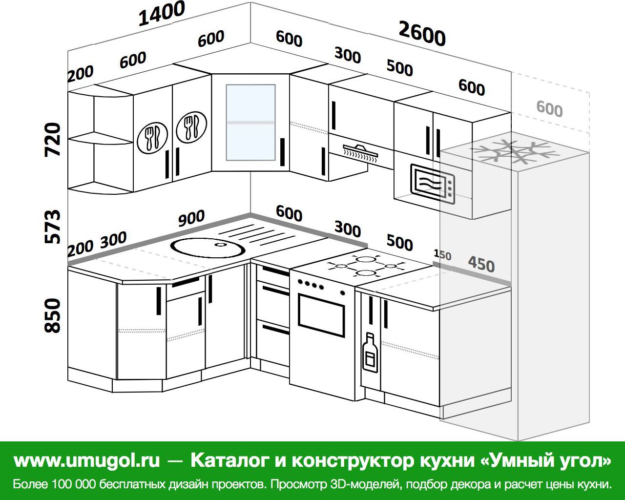 Планировка угловой кухни 2 на 2