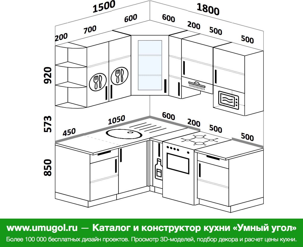 Планировка углового кухонного гарнитура