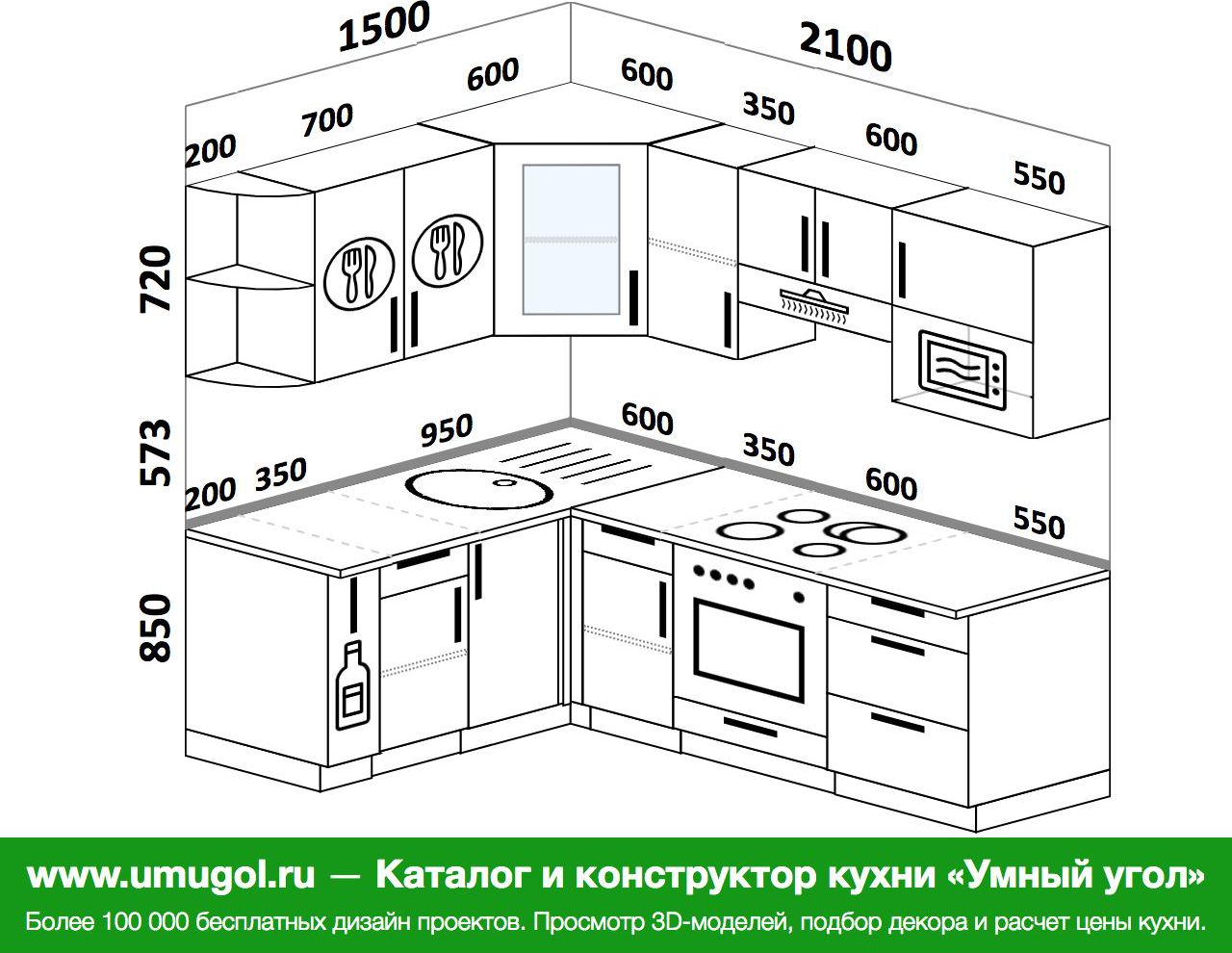 Планировка угловой кухни 2,5 на 2,5