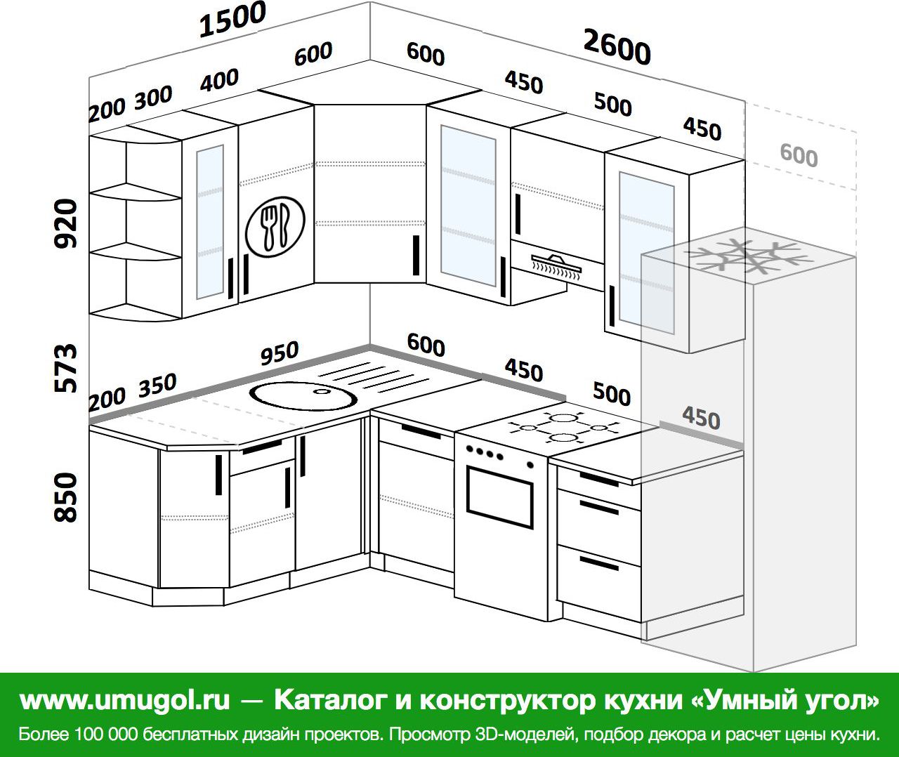 Кухонный гарнитур для маленькой кухни размеры