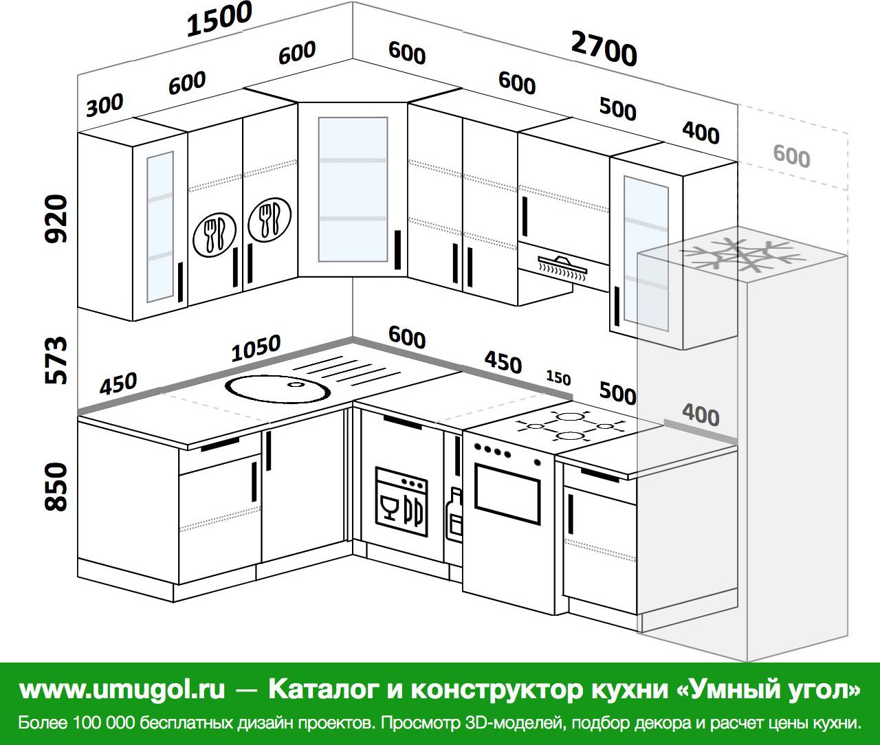 Планировка угловой кухни