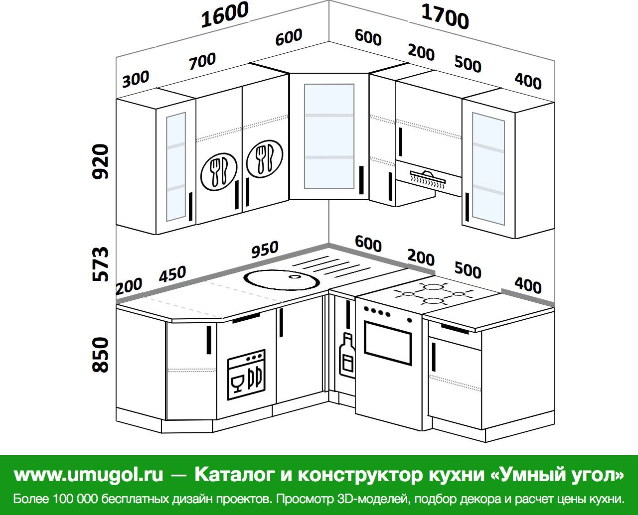 Кухонный гарнитур для маленькой кухни Размеры