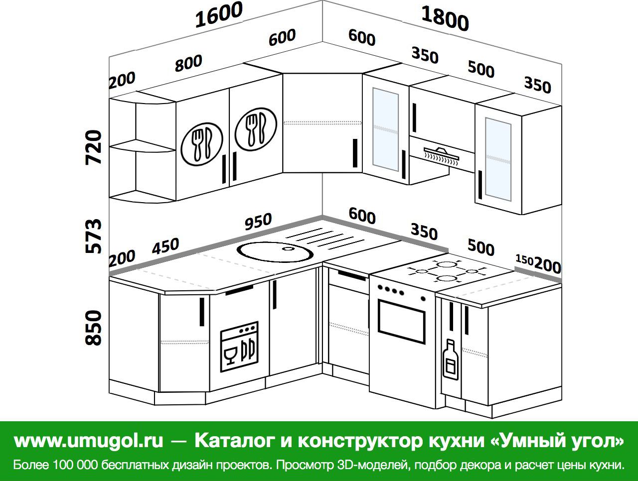 Планировка угловой кухни на 7,5 м2