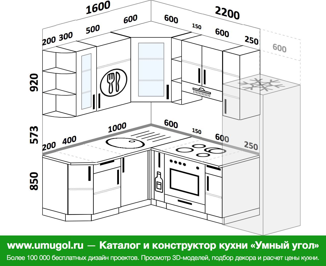 Чертежи угловой кухни 1.5×2.5