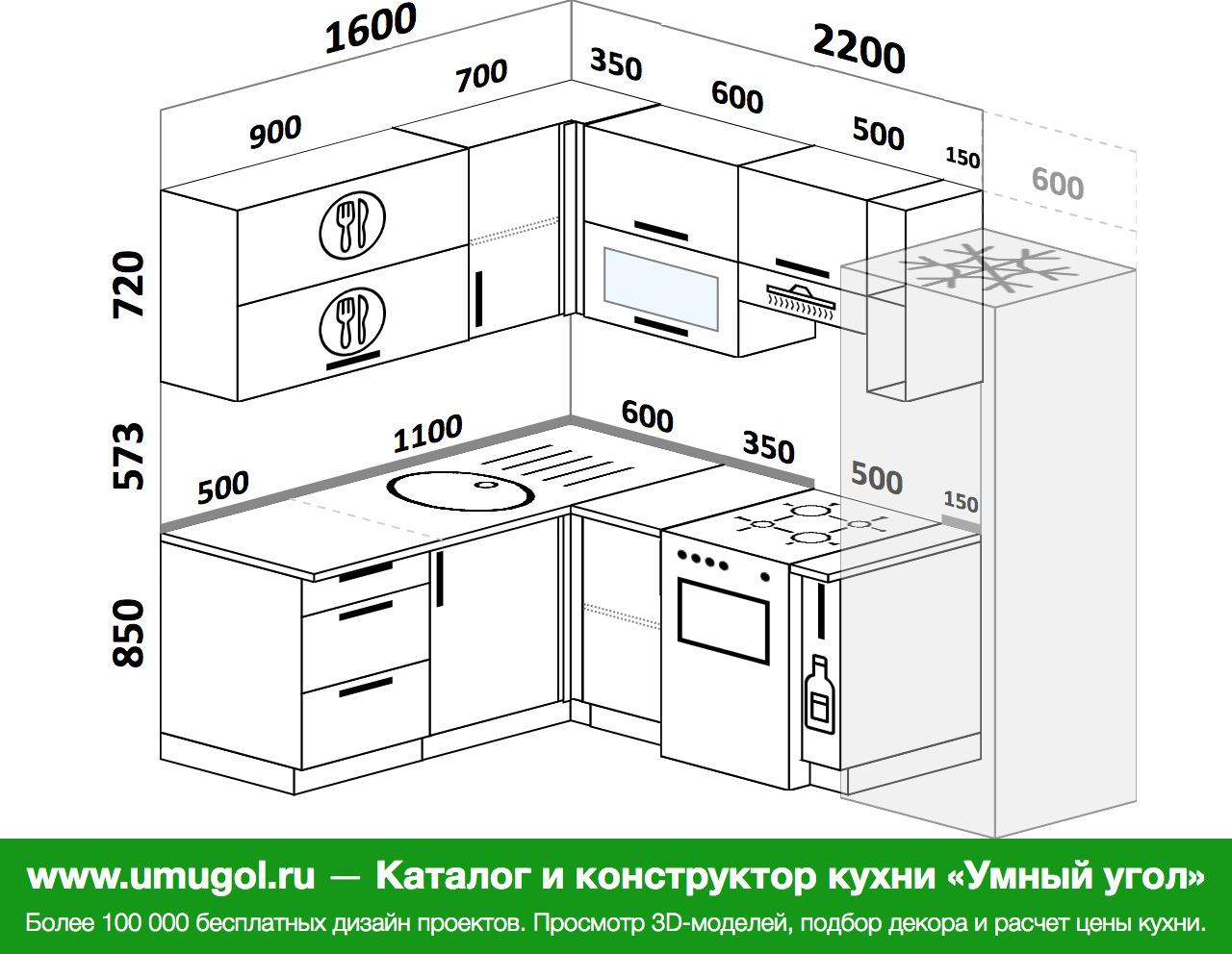 схема сборки угловой кухни с прямым углом