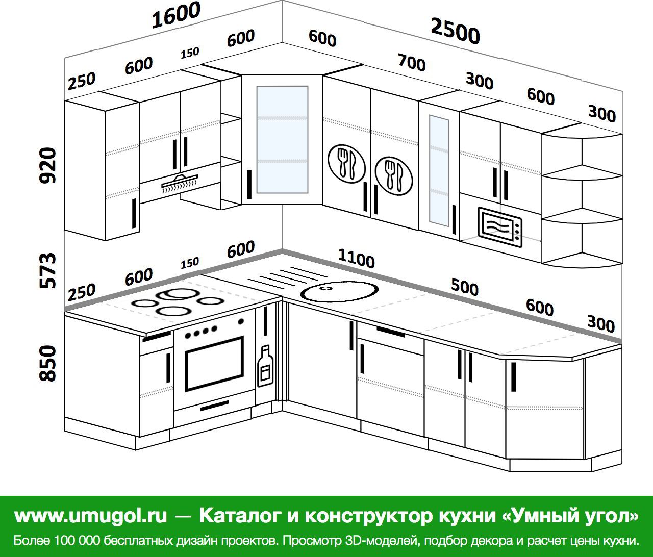 Планировка угловой кухни