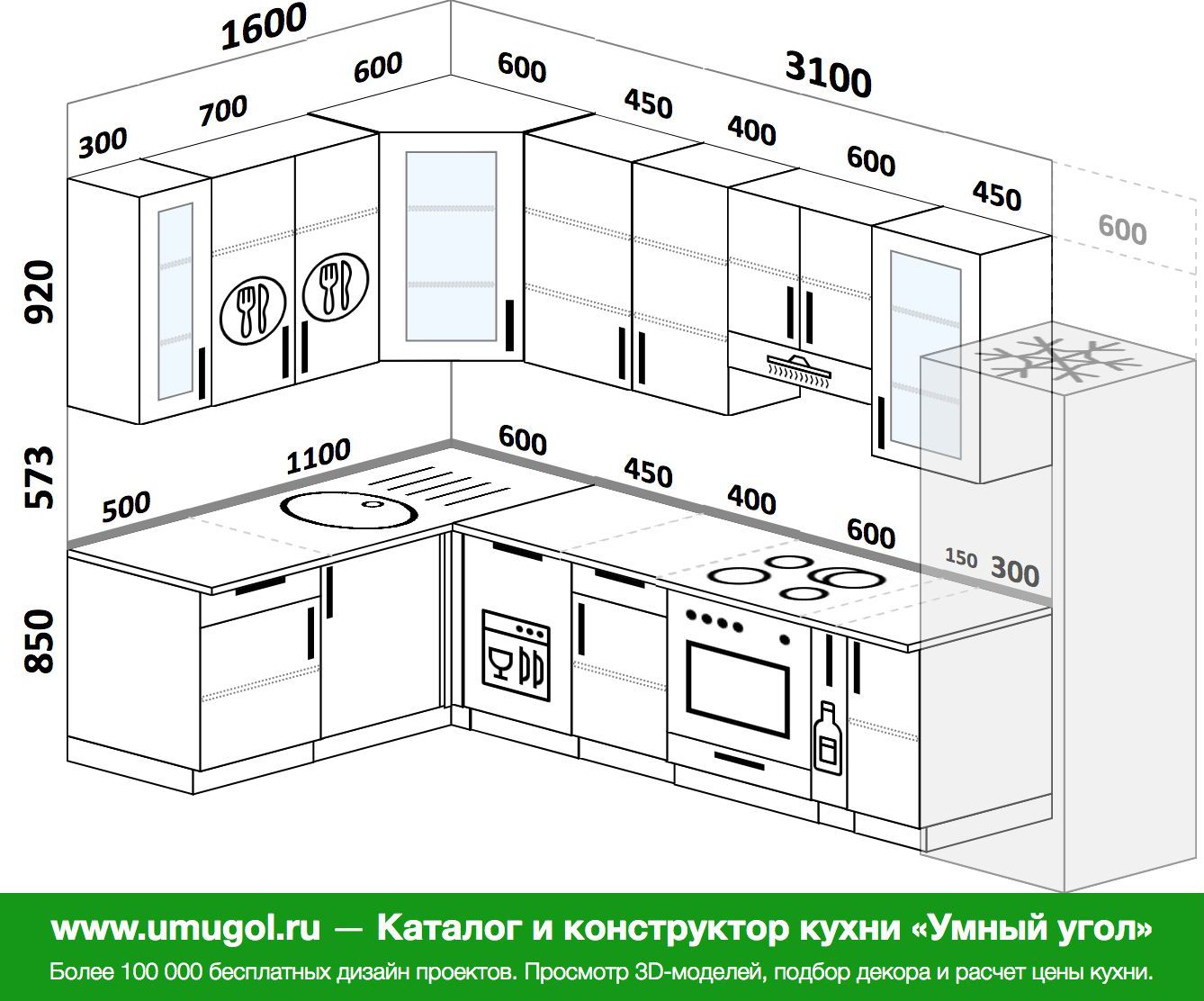 Угловая кухня планировка с размерами