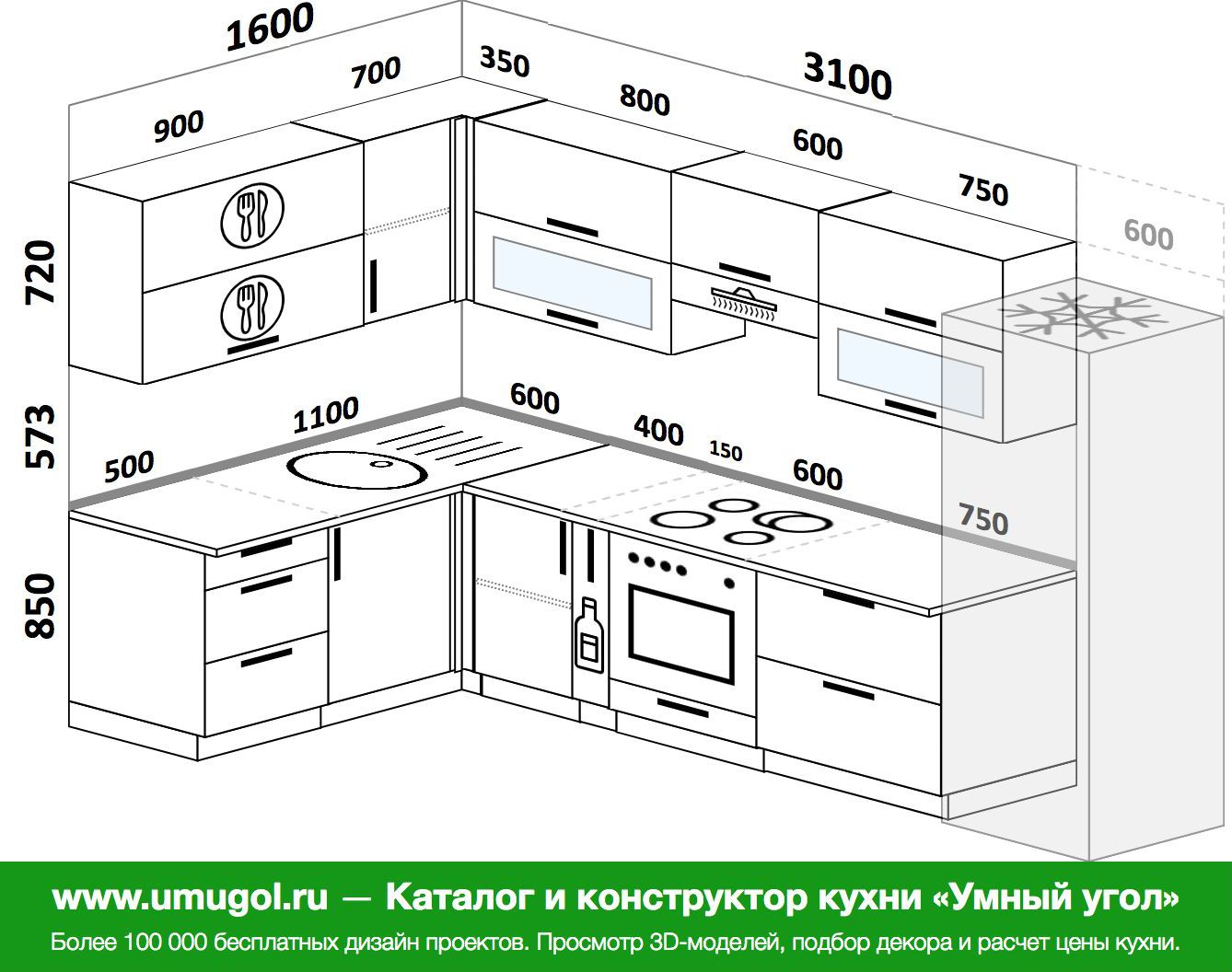 Планировка угловой кухни с посудомоечной машиной