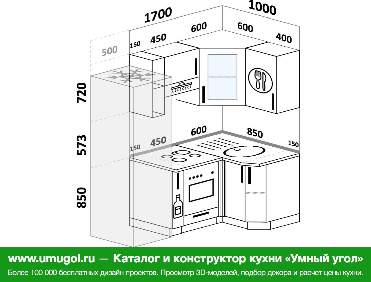 Кухня 180 на 180 угловая