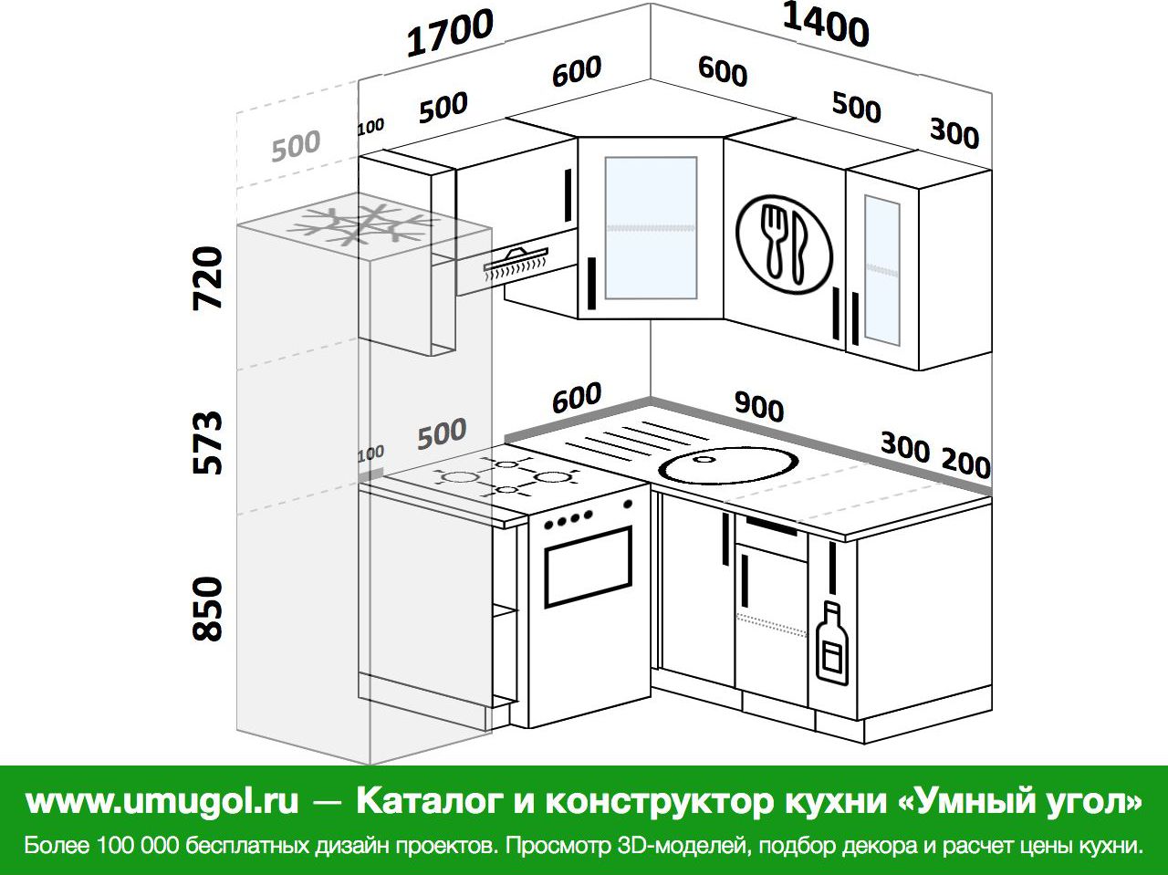 угловые кухни 1900 на 1600