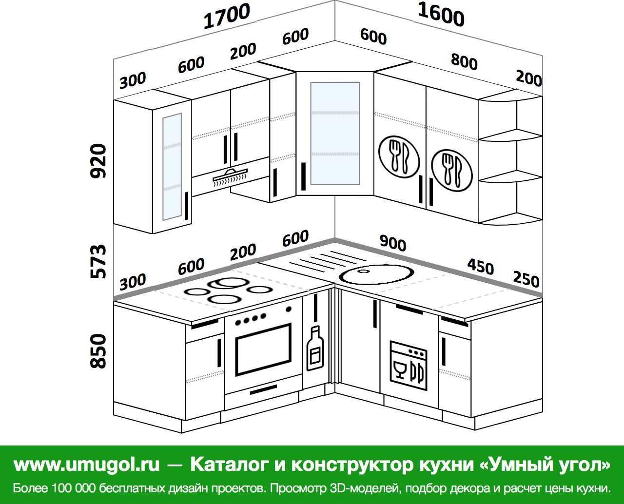 проект кухни с угловой мойкой