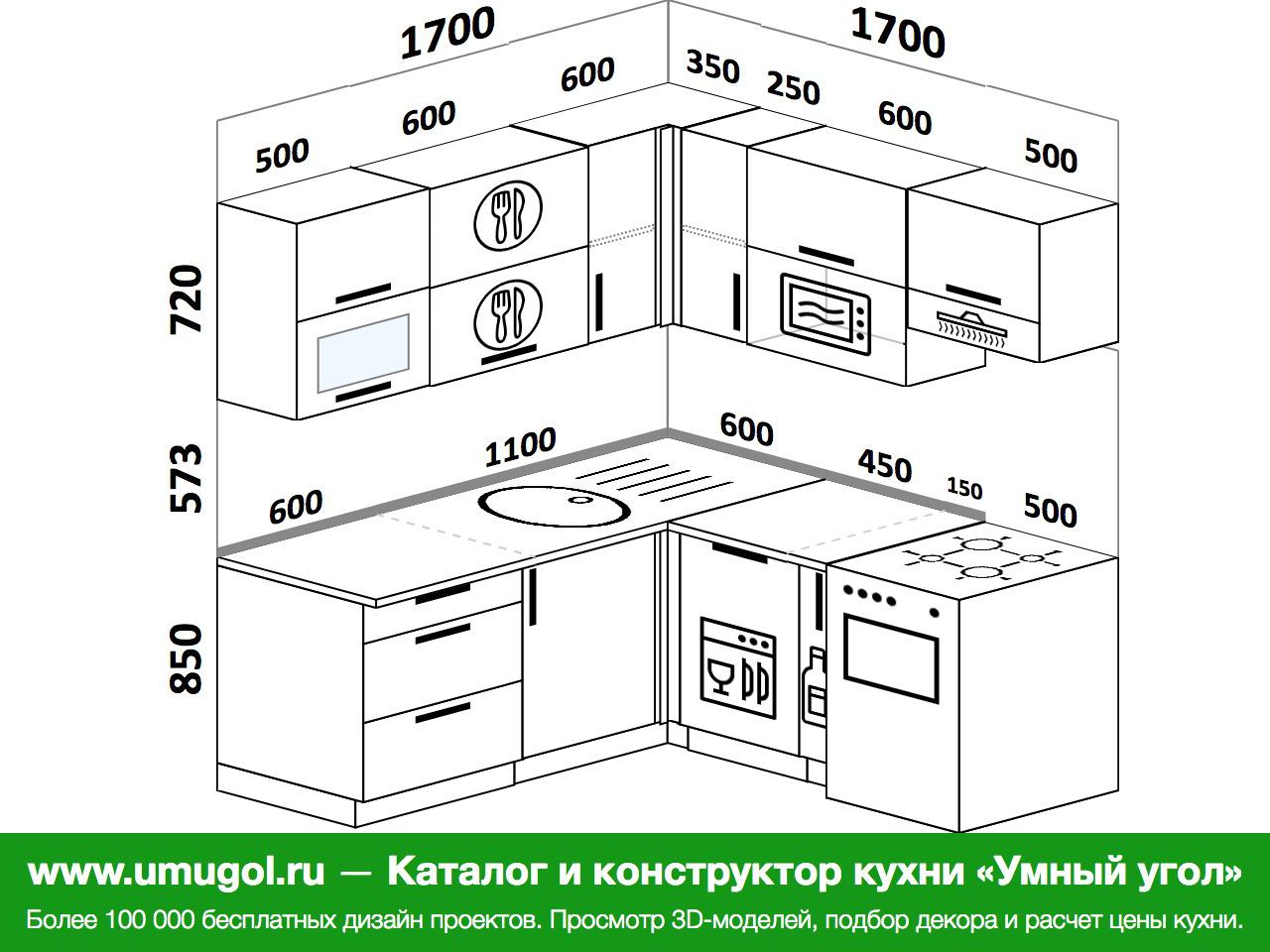 Угловая кухня 2.5 на 2.5