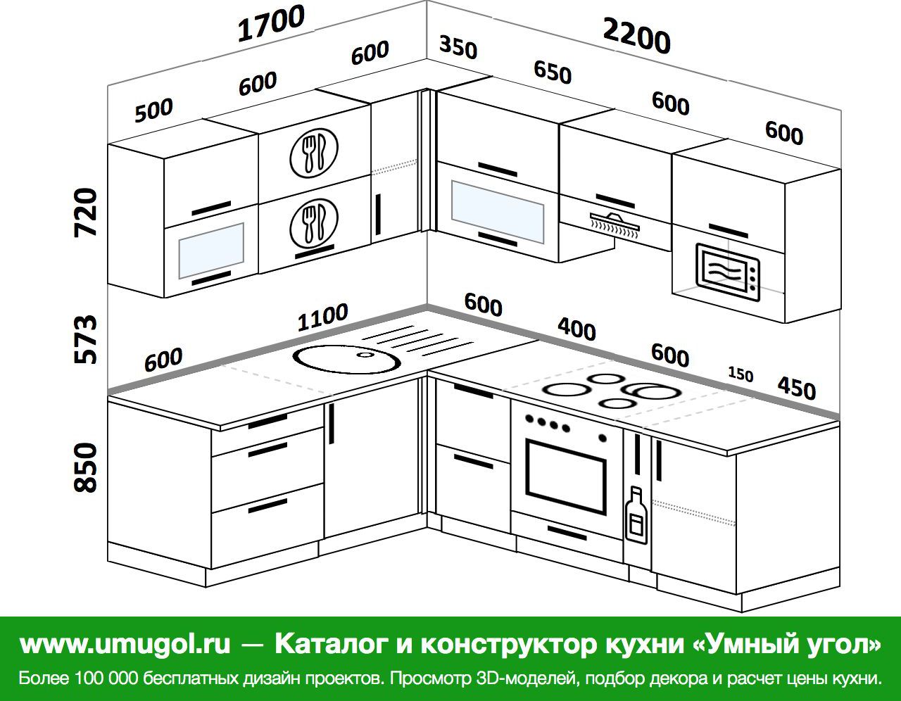 Угловая кухня 2200 на 1800