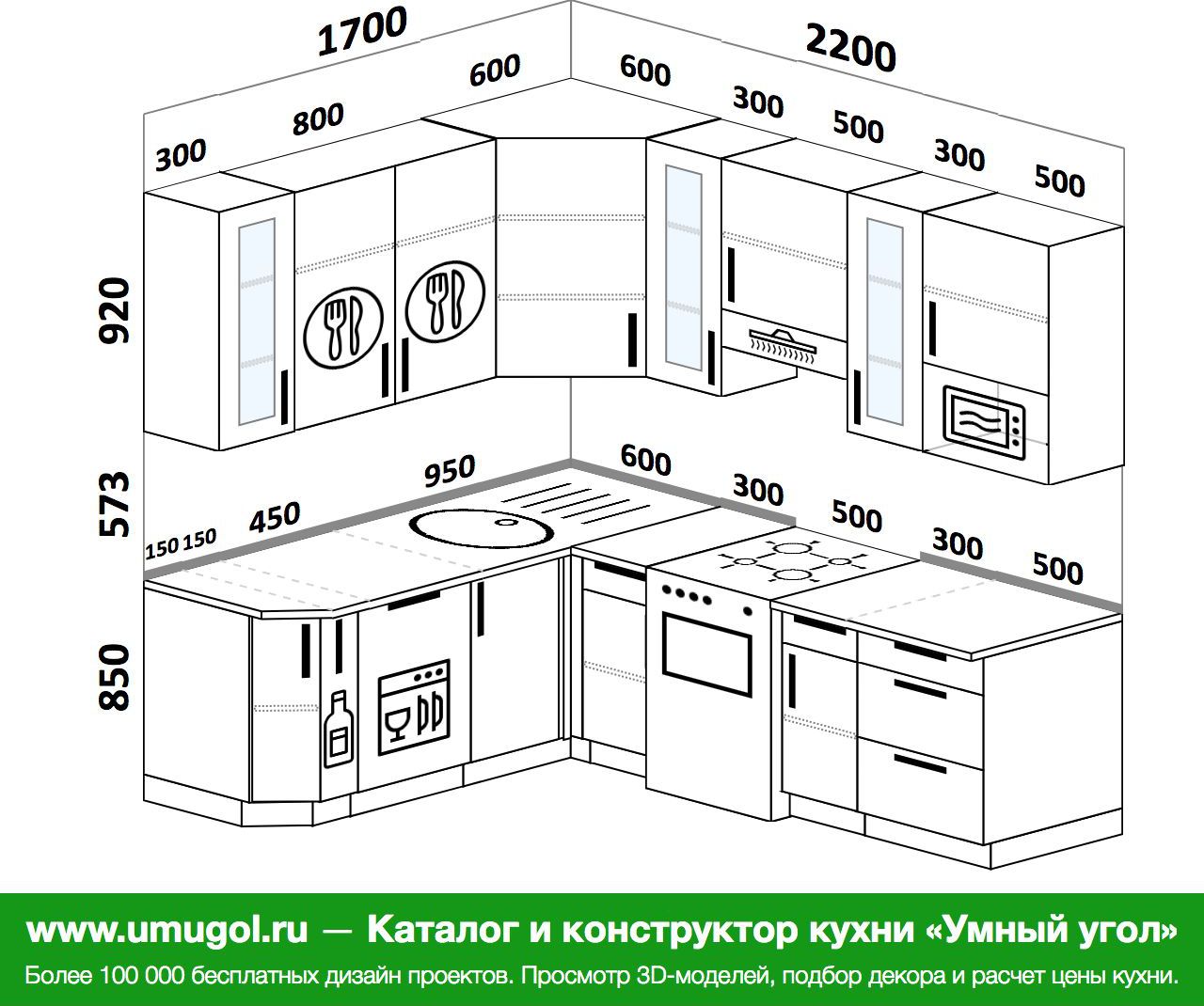 кухня угловая 1700 на 1700