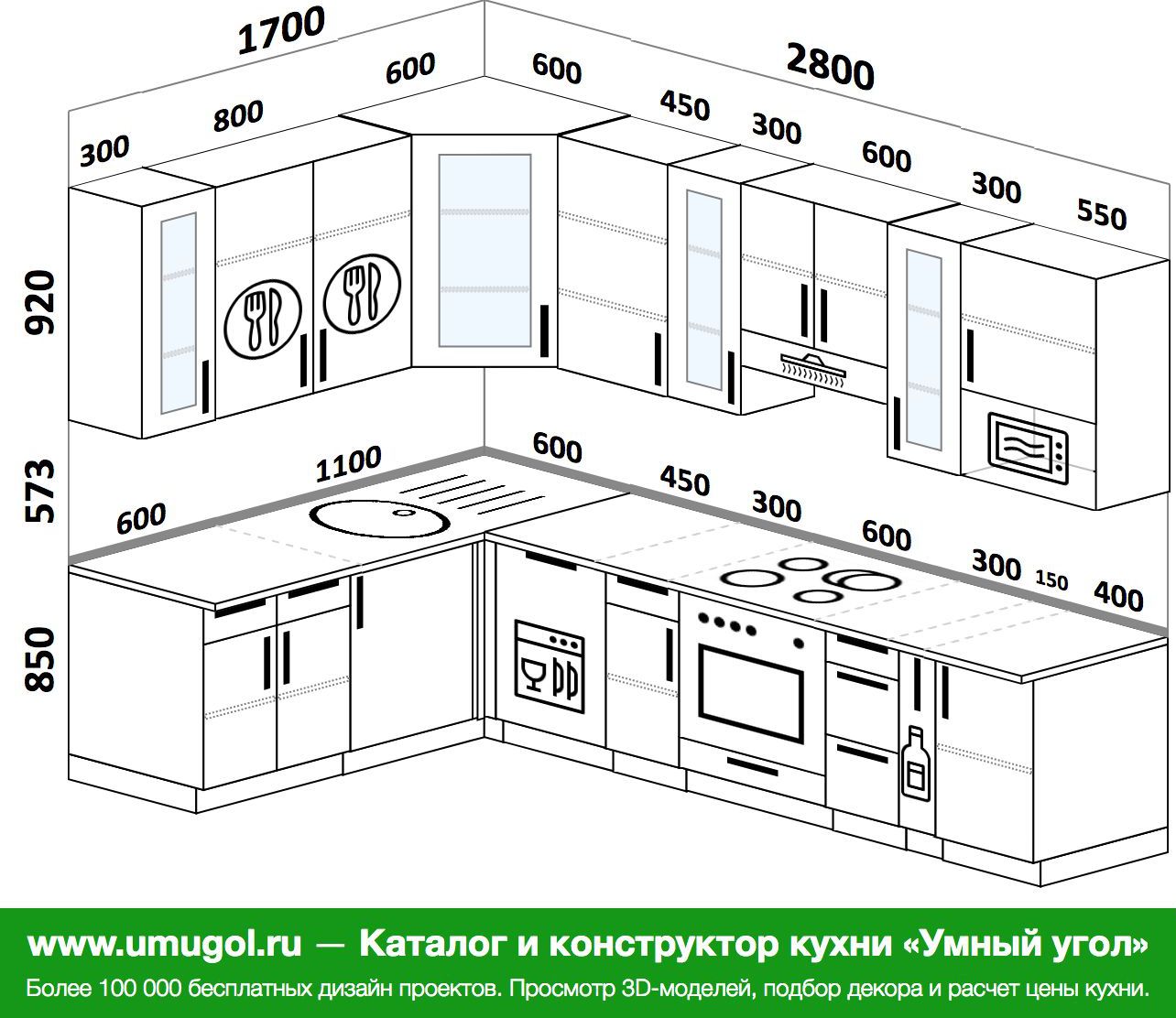 Угловая кухня размещение техники