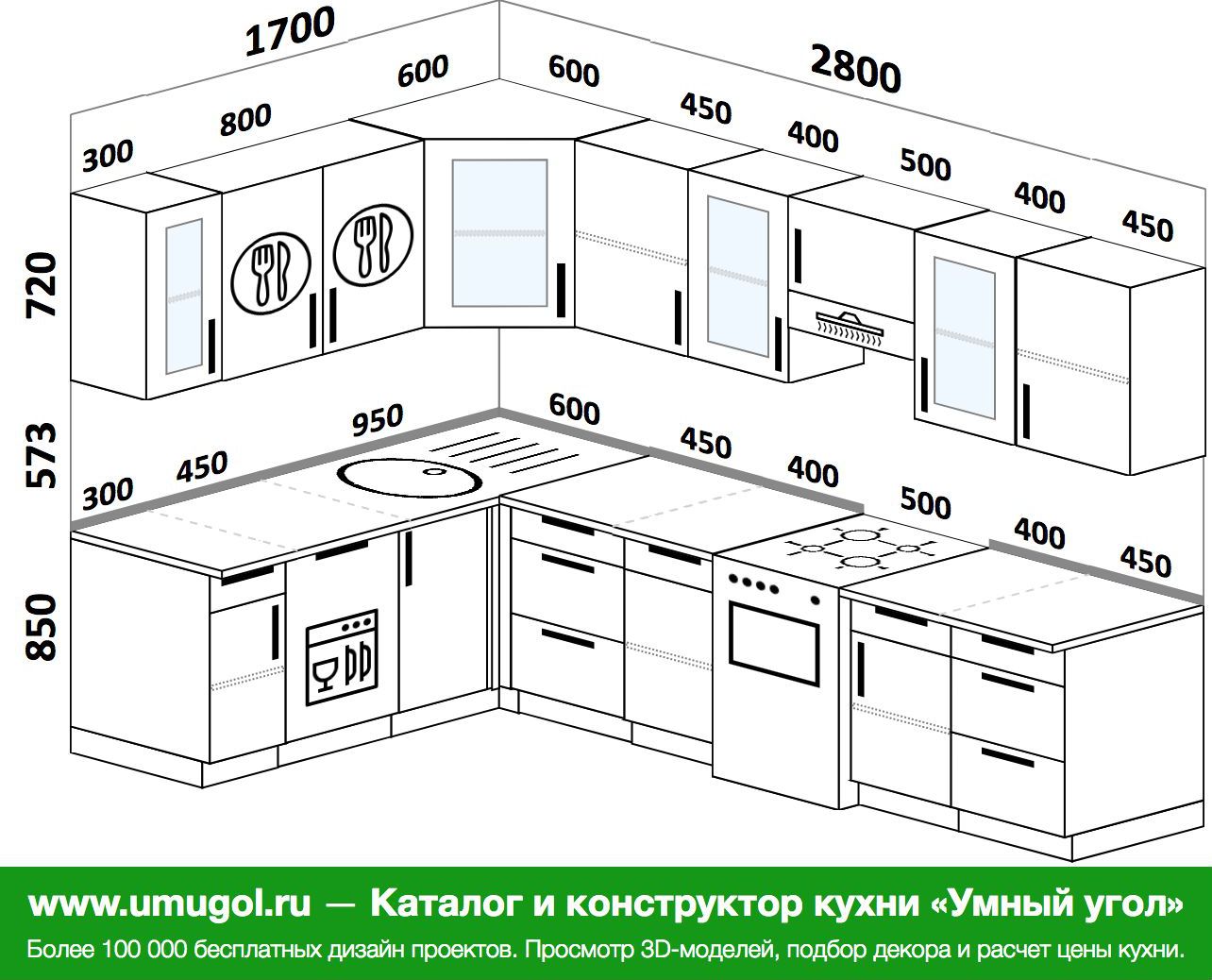 Планировка угловой кухни