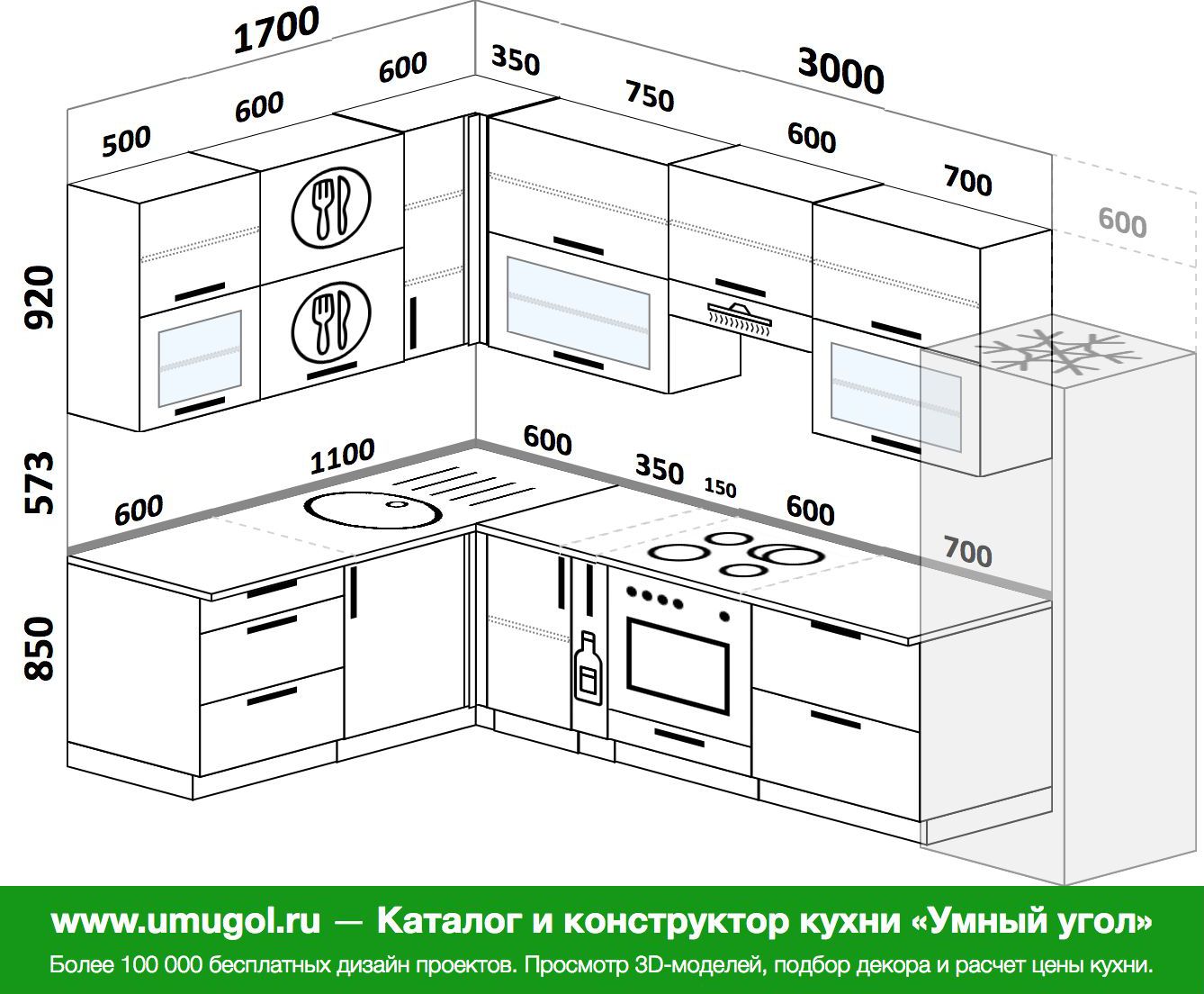 кухня угловая 1700 на 1700