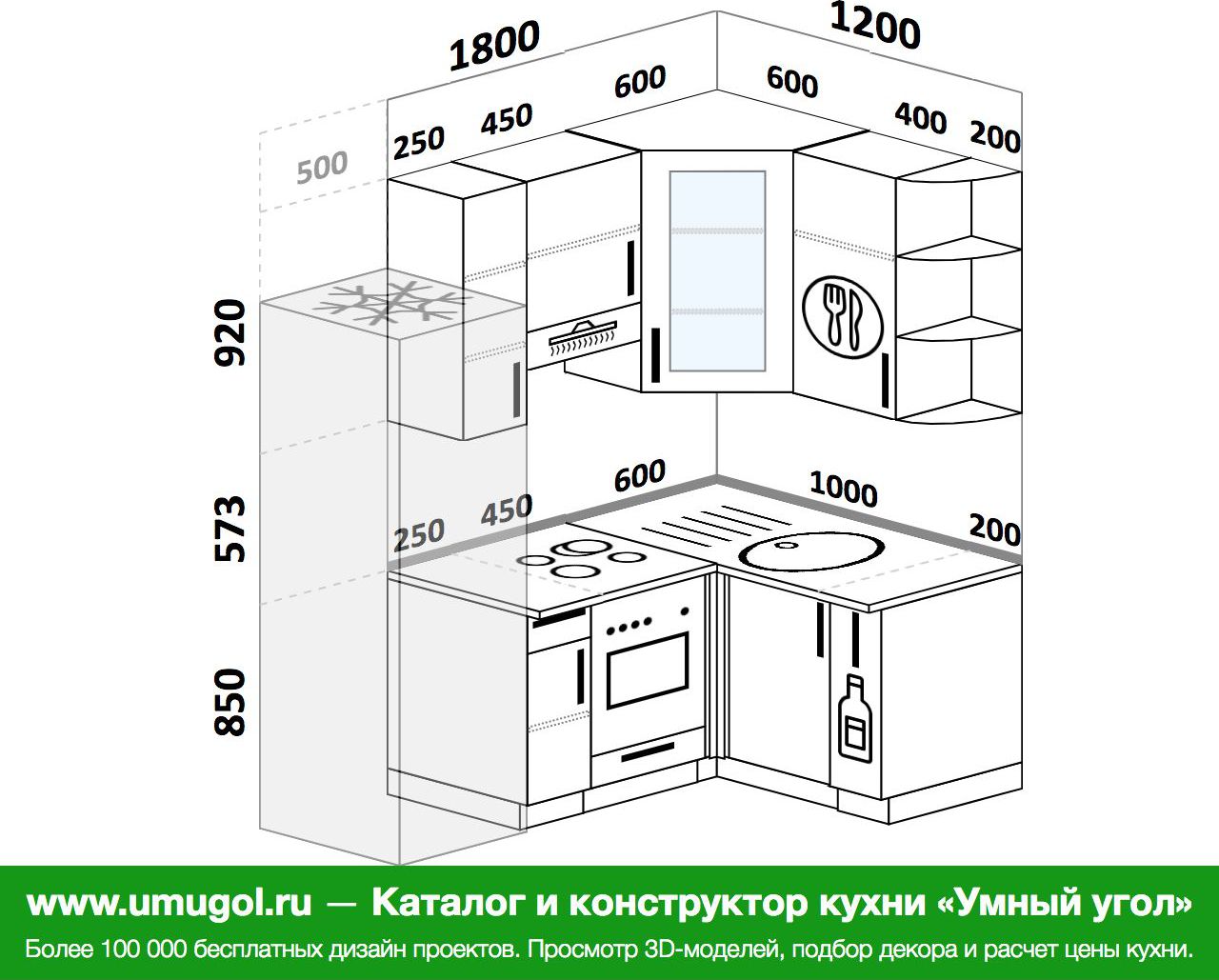 размер угловой кухни 180 на 180